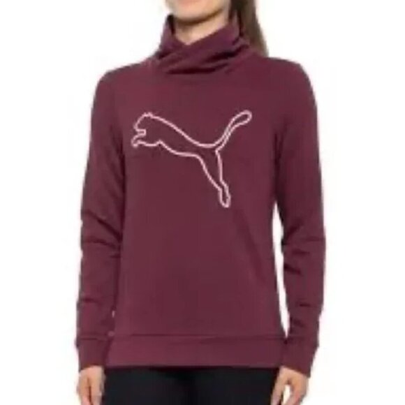 PUMA Asymmetrical Cowl Neck Fleece Sweatshirt Burgundy Maroon Red Logo Medium M - Picture 3 of 13